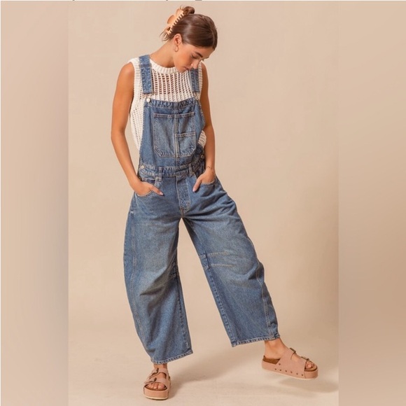 NWT So Me Good Luck Barrel Denim Relaxed Oversized Jean Overalls - Picture 2 of 6